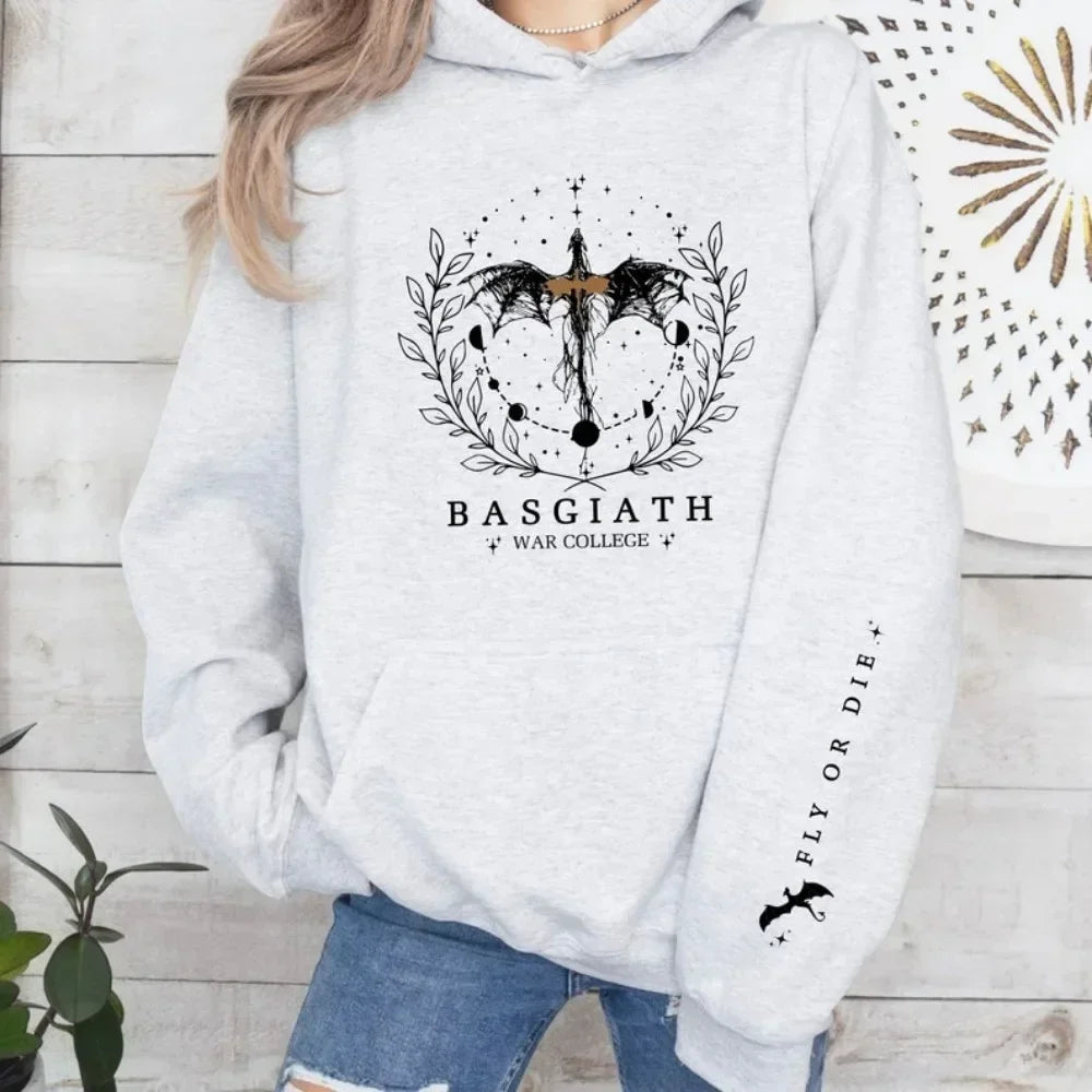 2025 Women's Fall/Winter Hoodie Fourth Wing Sweatshirt Basgiath War College Dragon Knight Hoodie Fantasy Gift unisex Pullover BJ3371-WY-WHITE