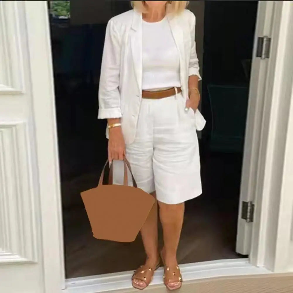 Cotton Linen Temperament Shorts Women s Suit 2 Piece Set Elastic Waist Thin Female Shorts Summer Outfit
