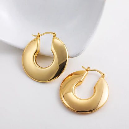 Fashion Glossy Stainless Steel Chunky Hoop Earrings for Women Gold Plated Thick Texture Geometric Circle Earring Vintage Jewelry 22480 19