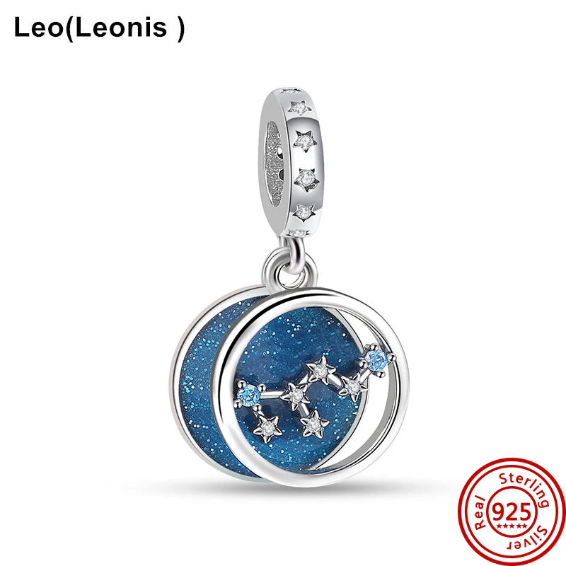 Authentic 925 Sterling Silver Sparkling Aries Leo Scorpio 12 Zodiac Signs Constellation Charm Beads Fit Pantaro Bracelet Jewelry N479