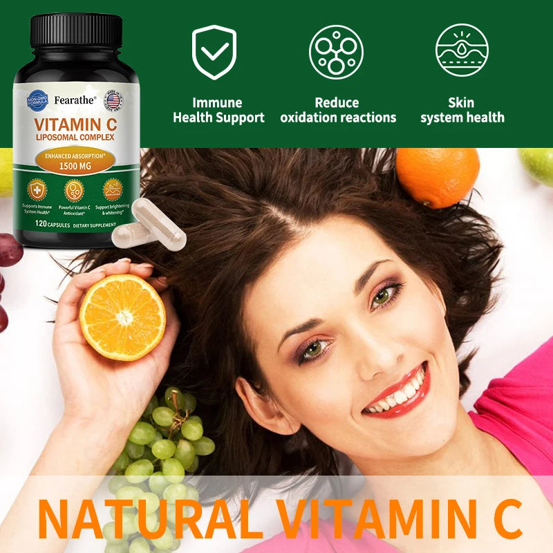 Vitamin C 1500 Mg Supplement - Improves Absorption, Ascorbic Acid, Immune System and Collagen Health, Antioxidant, Whitening