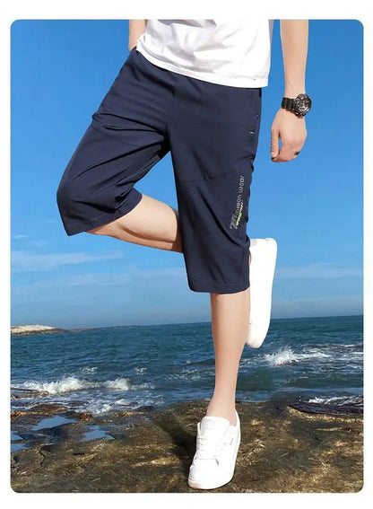 Men's work pants, knee length pants, zippered pockets, summer shorts, hiking and jogging elastic waist sportswear Badiee Stylez