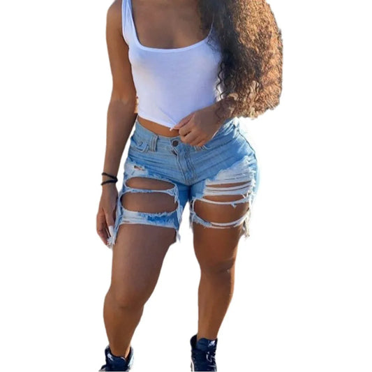 2025 Summer New Women's Ripped Denim Shorts Fashion High Street Sexy Hot Girl Jeans Shorts S-2XL