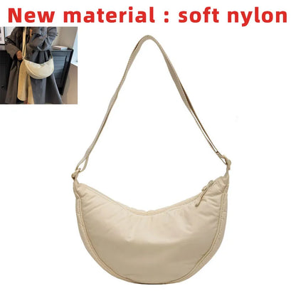 Simple Design Women's Messenger Bag Fashion Ladies Nylon Hobos Small Shoulder Bags Vintage Female Girls Purse Cloth Handbags new beige