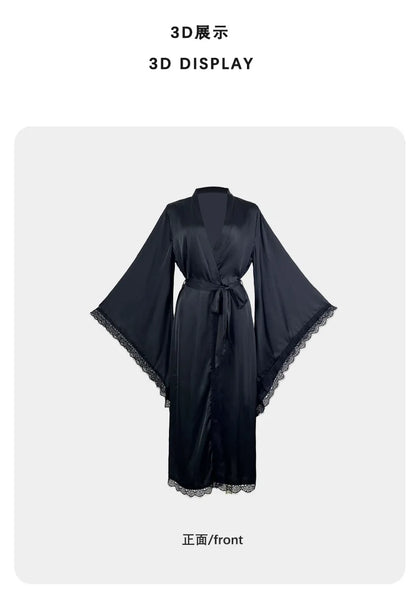 Long Bride Wedding Robe Women Elegant Sleepwear Big Sleeve Lace Full Slip Kimono Loungewear Soft White Rayon Home Dressing Gown