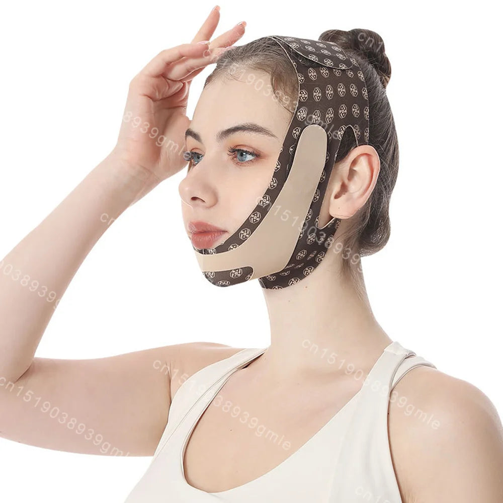 Reusable Face Slimming Bandage V Line Face Shaper Women Chin Cheek Lift Up Belt Facial Massage Strap Face Skin Care Beauty Tools Brown