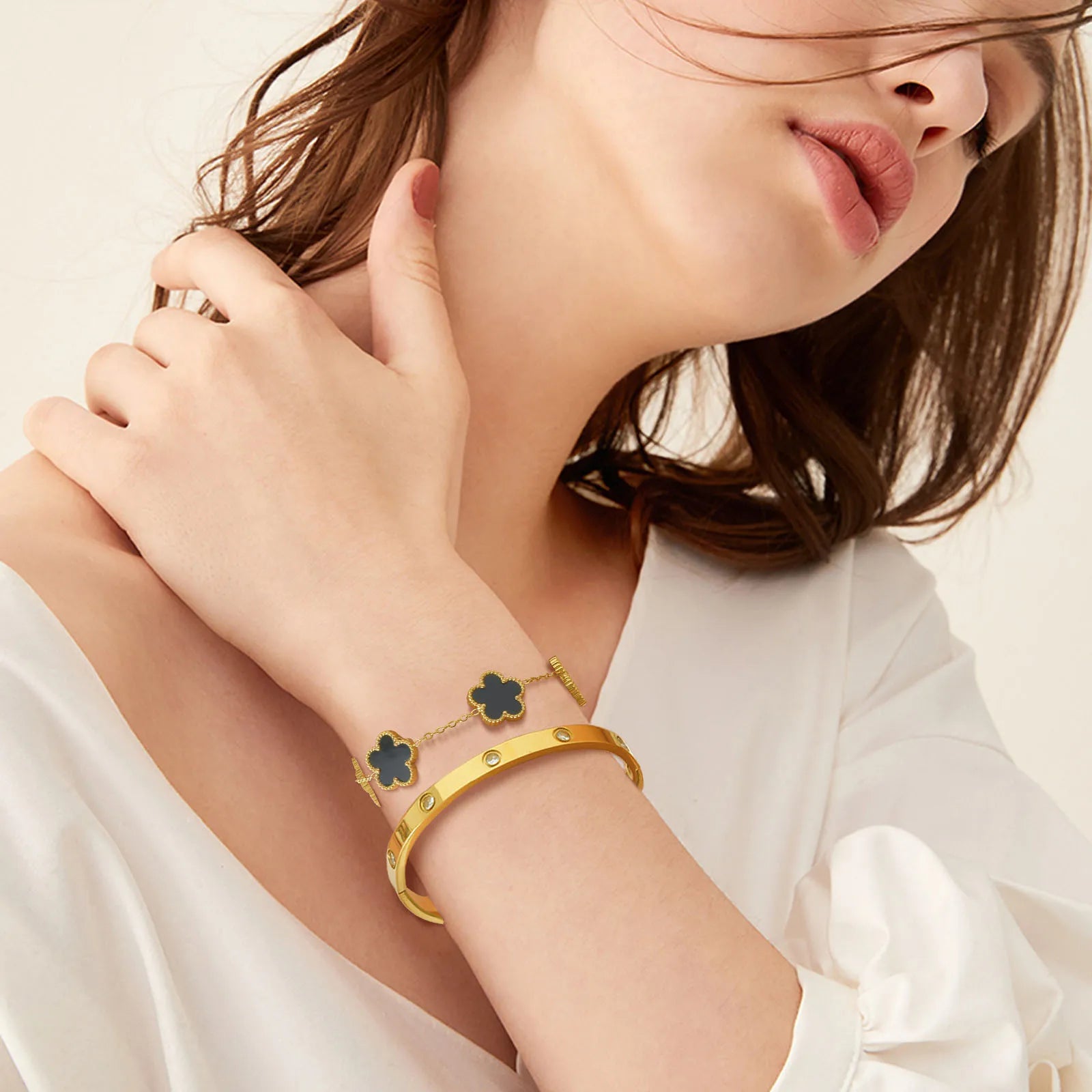 Vnox Exquisite 13mm Clover Bracelet Set for Women, Love Gift Bracelets for Wife Mothers Day Jewelry, Stainless Steel Cuff Bangle Badiee Stylez