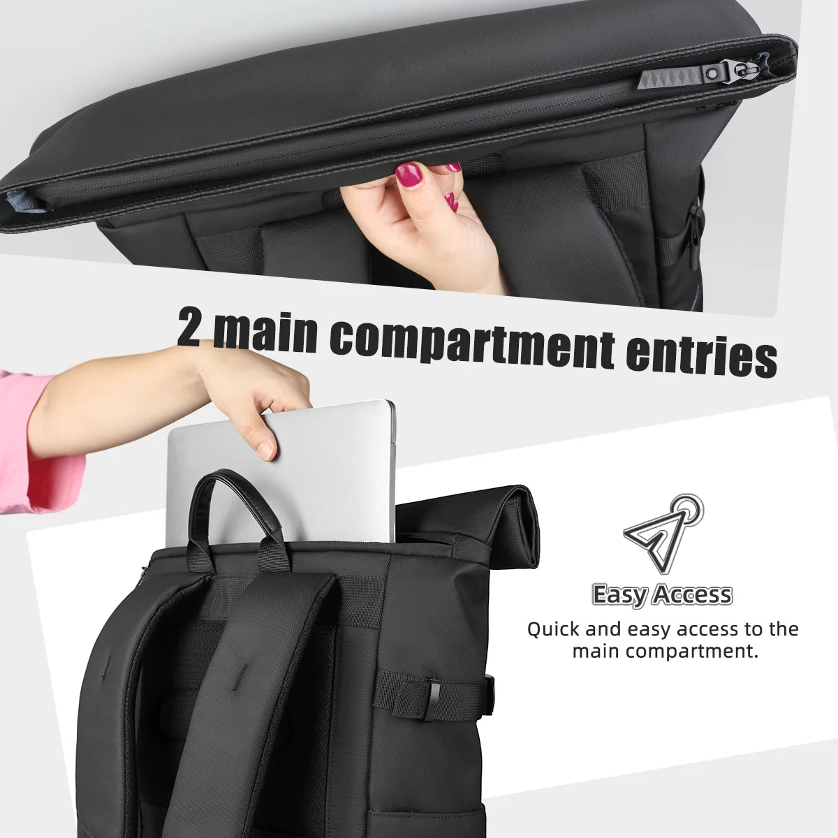 HcanKcan Expandable Roll Top Backpack Large Capacity Travel Outdoor Backpack Waterproof 17” Laptop Backpack Travel Camping Bags