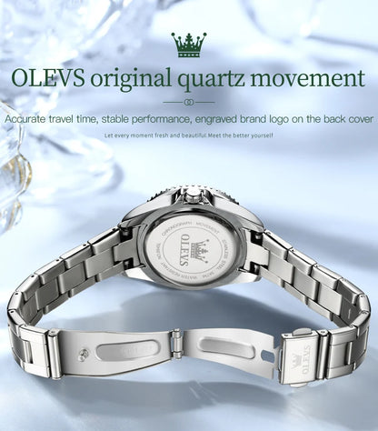 OLEVS Original Diamond Dial Quartz Watch for Women Fashion Elegant Ladies Watches Stainless Steel Waterproof Women's Wristwatch