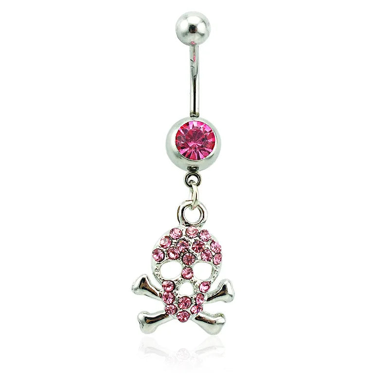 Goth Aesthetic Accessories Wings Skull Belly Button Rings Fashion Crystal Bat Heart Skeleton Belly Ring Belly Piercing Jewelry D