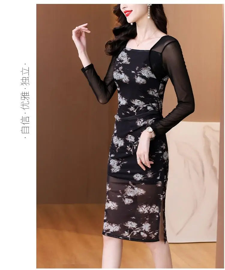 Women's 2025 New Slim Hip Square Neckline Temperament Dress