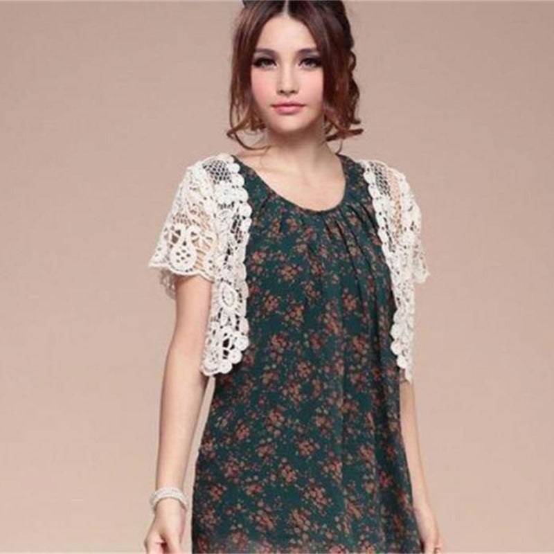 M2EA Womens Short Sleeve Open Front Lace Cardigan Floral Crochet Sheer Beach Cover Up Shrugs Crop Bolero Jackets for Dresses