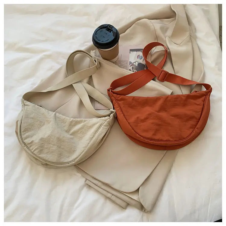 Women Crossbody Bag Casual Nylon Half Moon Shoulder Bags Large Capacity Lightweight Travel Women's Bag