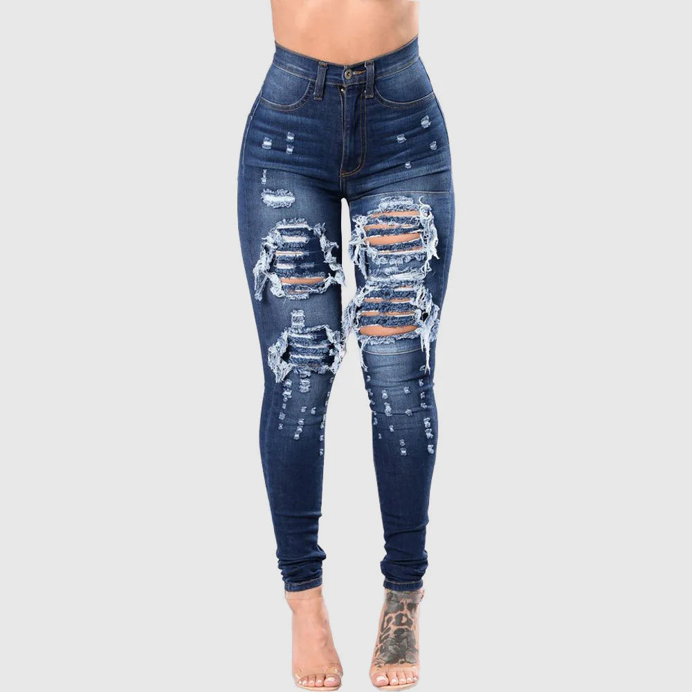 New Designer Denim Women 2025 High Waist Ripped Jeans for Women Skinny Black White Jeans Woman Elastic Slim Jean Female Femme