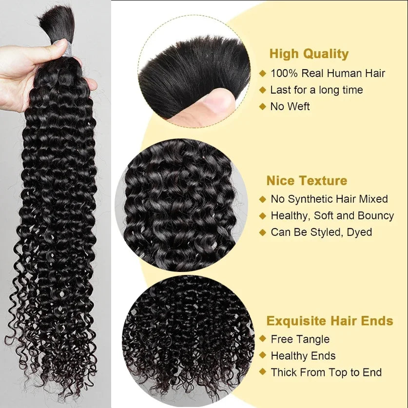 100% Human Hair Bulk for Braiding 1 Bundle Jerry Curly Natural Black Indian Remy Human Boho Braiding Hair Bulk Extensions Bobbi