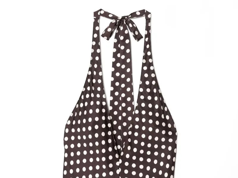 Trendix Polka Dot Print Backless Dress Women Summer Sexy Deep V Neck Sleeveless Off Shoulder Maxi Dresses Elegant Evneing Dress