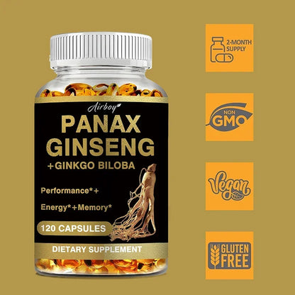 Panax Ginseng + Ginkgo Biloba - Immune Support, Enhance Physical Performance, Improve Memory, and Maintain Overall Health