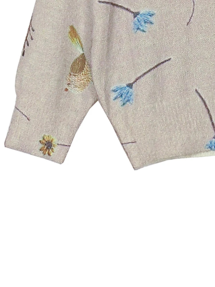 plus Size Bird Print round Neck Pullover Sweater Elegant Long Sleeve Autumn Spring New 2024 Women's Fashion