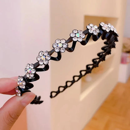 New Non-slip Rhinestone Headbands Solid Wave Hairbands for Women Girls Bezel Fashion Hair Hoop Ladies Boutique Hair Accessories Badiee Stylez