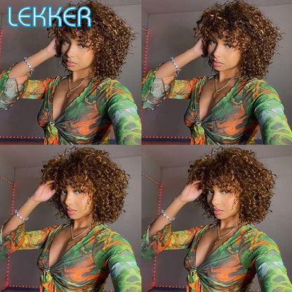 Lekker Colored Short Pixie Afro Kinky Curly Bob 100% Human Hair Wigs For Women Brazilian Remy Hair Ombre Brown Clearance Ginger Badiee Stylez