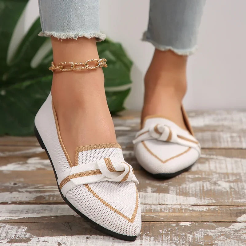 Women Flat Woven Breathable Shoes Female Spring Flats Pointed Toe Slip-on Single Shoes Woman Fashion Casual Bow Low Heel Loafers