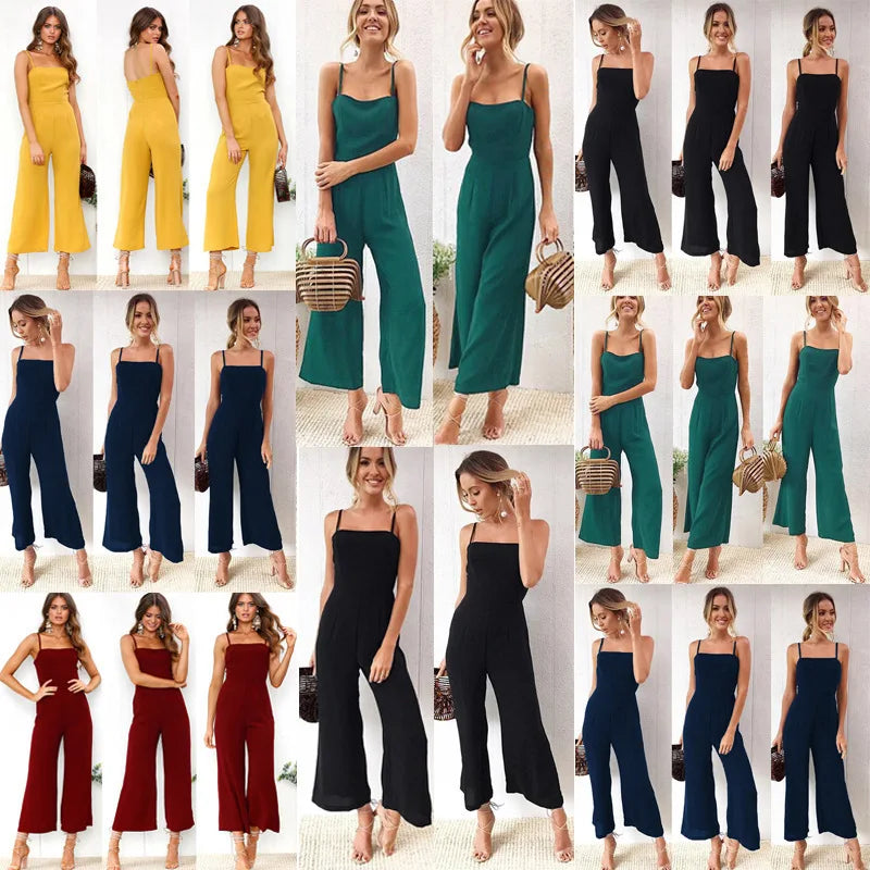 Women's Wide-legged Long Jumpsuit Spring Summer Solid Color Sexy Chest-wrapped Zipper Suspenders New 2024 Lady Slim Jumpsuit