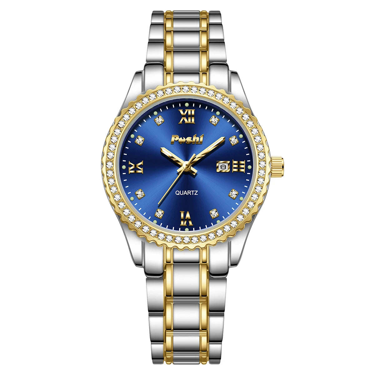 POSHI 990 Fashion Women Watch Elegant Business Quartz Wristwatch Lady Casuan Dress Watches With Date Display Original Clock gold blue