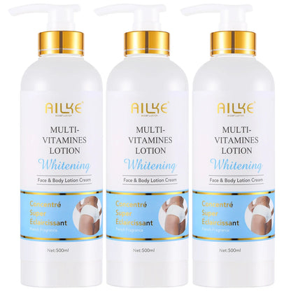 AILKE Natural Multi-Vitamin Lightening Skin Care Kit, Moisturize, Even Toning, Remove Dark and White Spots, Clean & Smooth Skin 3 Bottle Lotion