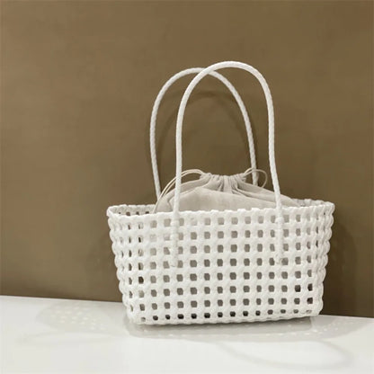 Plastic Hollow Weave Bag Countryside Style Bohemian Style Beach Tote Bag Large Capacity Bucket Bag Vegetable Basket Bag