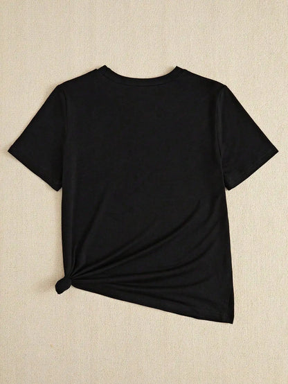 Plus Size Stylish Black Tee With Ace Of Spades Graphic For Bold Fashion Statements