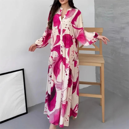 Printed Loose Long Shirt Women's Long-sleeved Dresses Spring Autumn New Fashion Spliced elegant Female Casual Robe Dresse 2025 Badiee Stylez