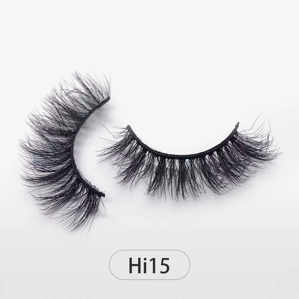 Dropshipping Reuseable Natural Long 12-15mm 3D Faux Mink Lashes Fluffy Volume False Eyelashes Cruelty Free Wispy Makeup Lashes Hi15 15mm CHINA
