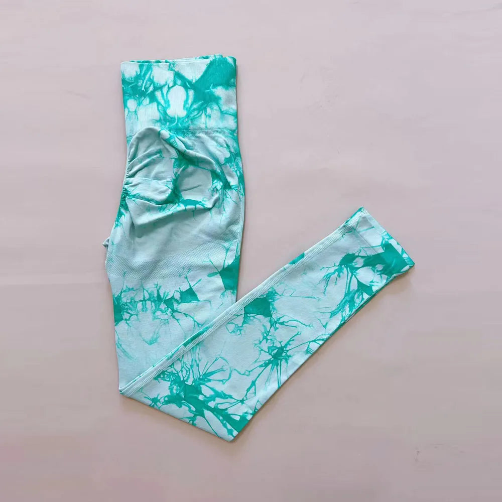 Women Tie Dye Seamless Gym Leggings Push Up Sports Fitness Butt Lifting Yoga Running Pants Elastic Nylon Tights Leggins Green light green