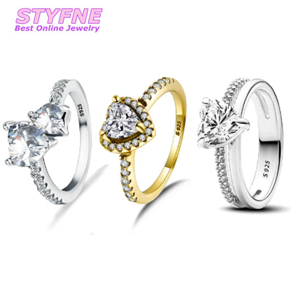 Women 925 Sterling Silver Eternal white Heart-Connected Rings Jewelry Anniversary Birthday Fashion Gifts for Mother Wife Girls