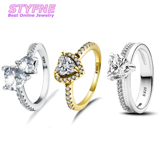 Women 925 Sterling Silver Eternal white Heart-Connected Rings Jewelry Anniversary Birthday Fashion Gifts for Mother Wife Girls