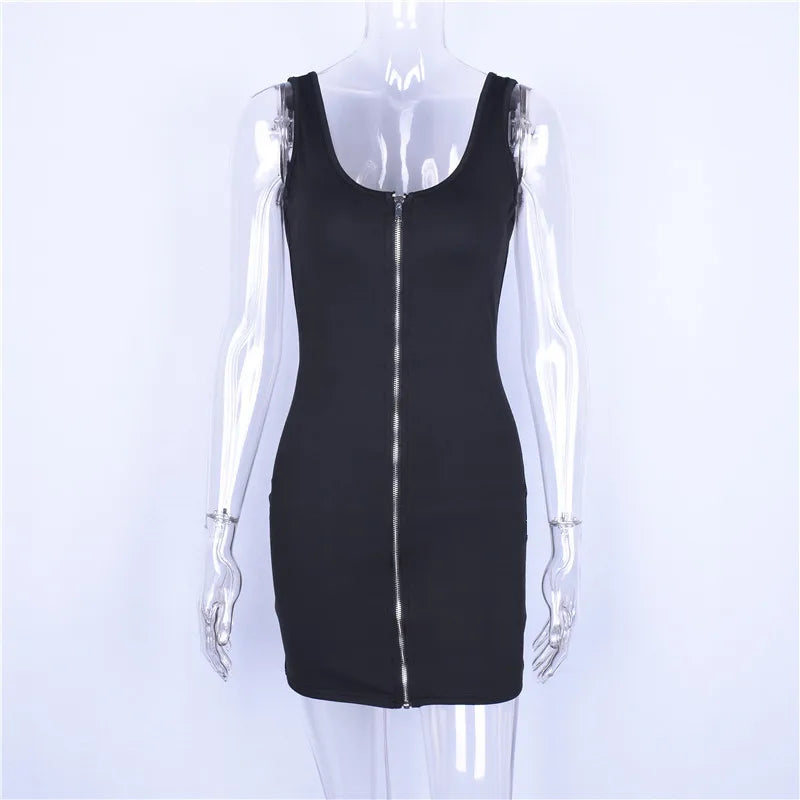 Women's Summer Sexy Zipper Halter Backless Intellectual Solid-colored And Stylish Bodycon Suspender Simple Sleeveless Dress