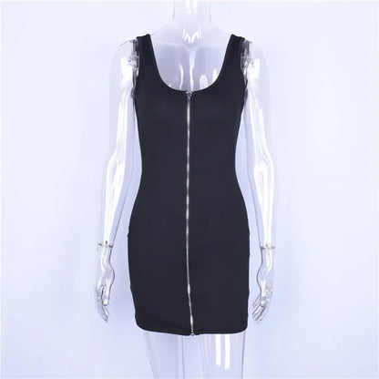 Women's Summer Sexy Zipper Halter Backless Intellectual Solid-colored And Stylish Bodycon Suspender Simple Sleeveless Dress