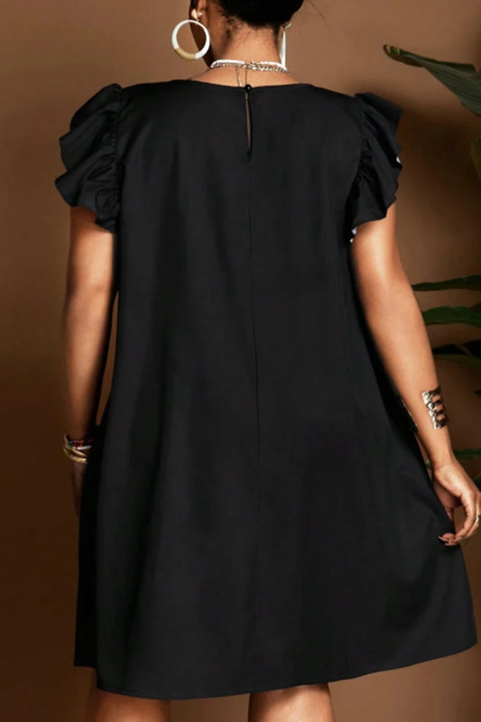 Women's Plus Size Mini Dress Ruffle Sleeve Round Neck Floral Printed Vintage Loose Casual Elegant Retro Summer 2025 Dresses