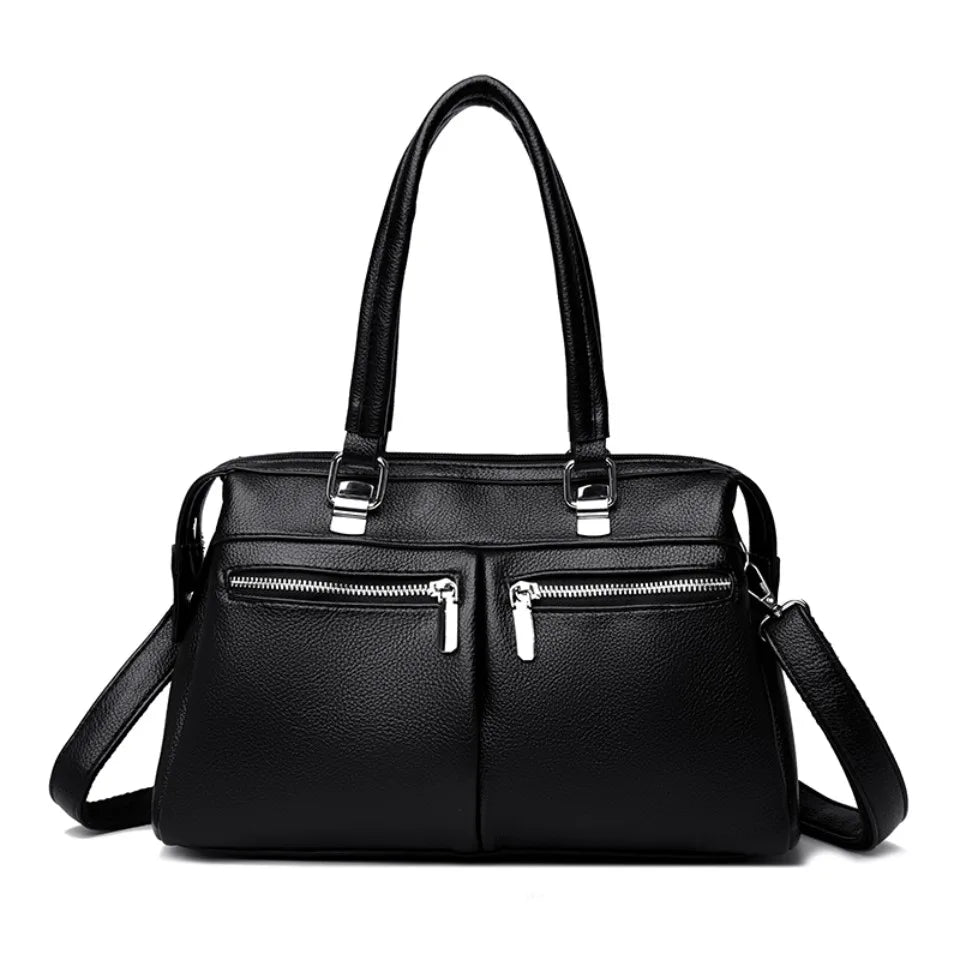 Two Pockets Genuine Brand High Quality Leather Casual Tote Luxury Handbags Women Bags Designer Shoulder Hand Bags for Women Sac