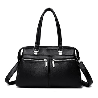 Two Pockets Genuine Brand High Quality Leather Casual Tote Luxury Handbags Women Bags Designer Shoulder Hand Bags for Women Sac