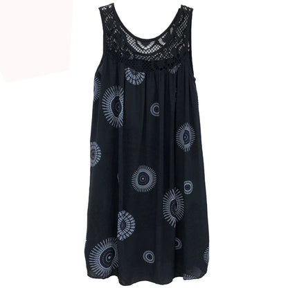 Women's clothing summer sleeveless camisole dress lace print sleeveless large swing loose sexy dress long skirt plus size black
