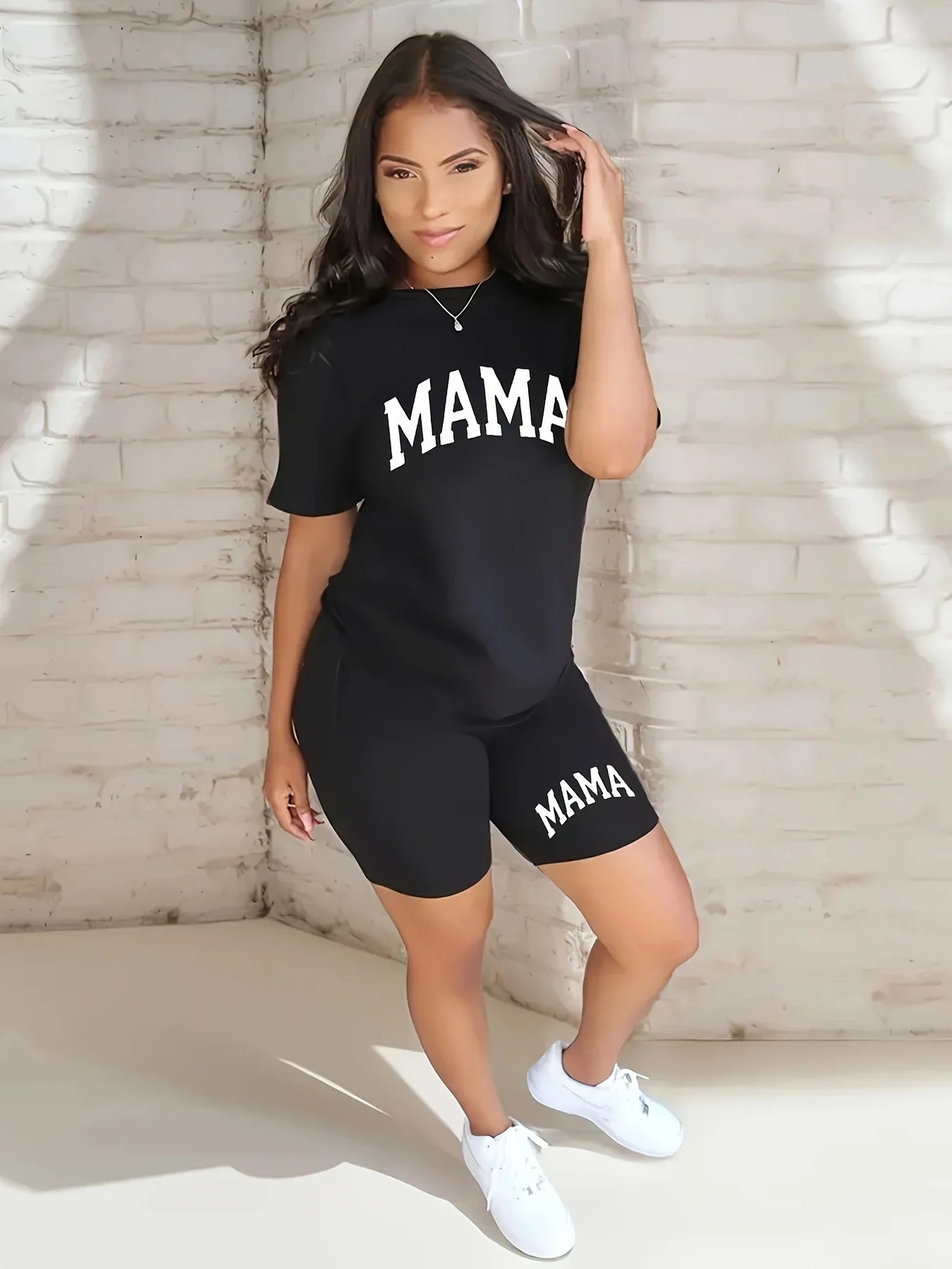 Women's summer Rose print loose size casual round neck short sleeved T-shirt shorts two-piece set Badiee Stylez