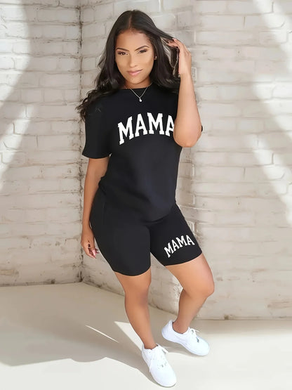 Women's summer Rose print loose size casual round neck short sleeved T-shirt shorts two-piece set Badiee Stylez