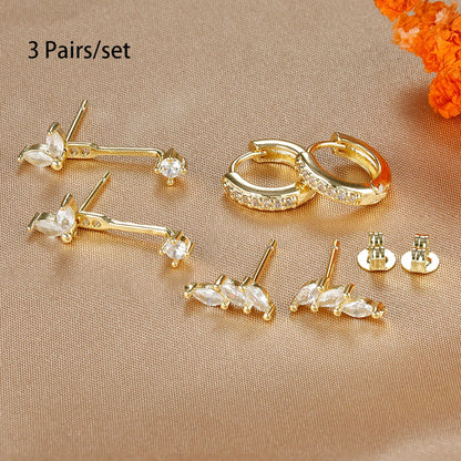 3 Pairs Exquisite Zircon Little Huggies Hoop Earrings Set for Women Stainless Steel Unique Cartilage Earring Piercing Jewelry Badiee Stylez