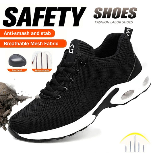Steel Toe Safety Shoes Men Women Security Protection Work Shoes Lightweight Safety Boots Air Cushion Indestructible Shoes - Badiee Stylez
