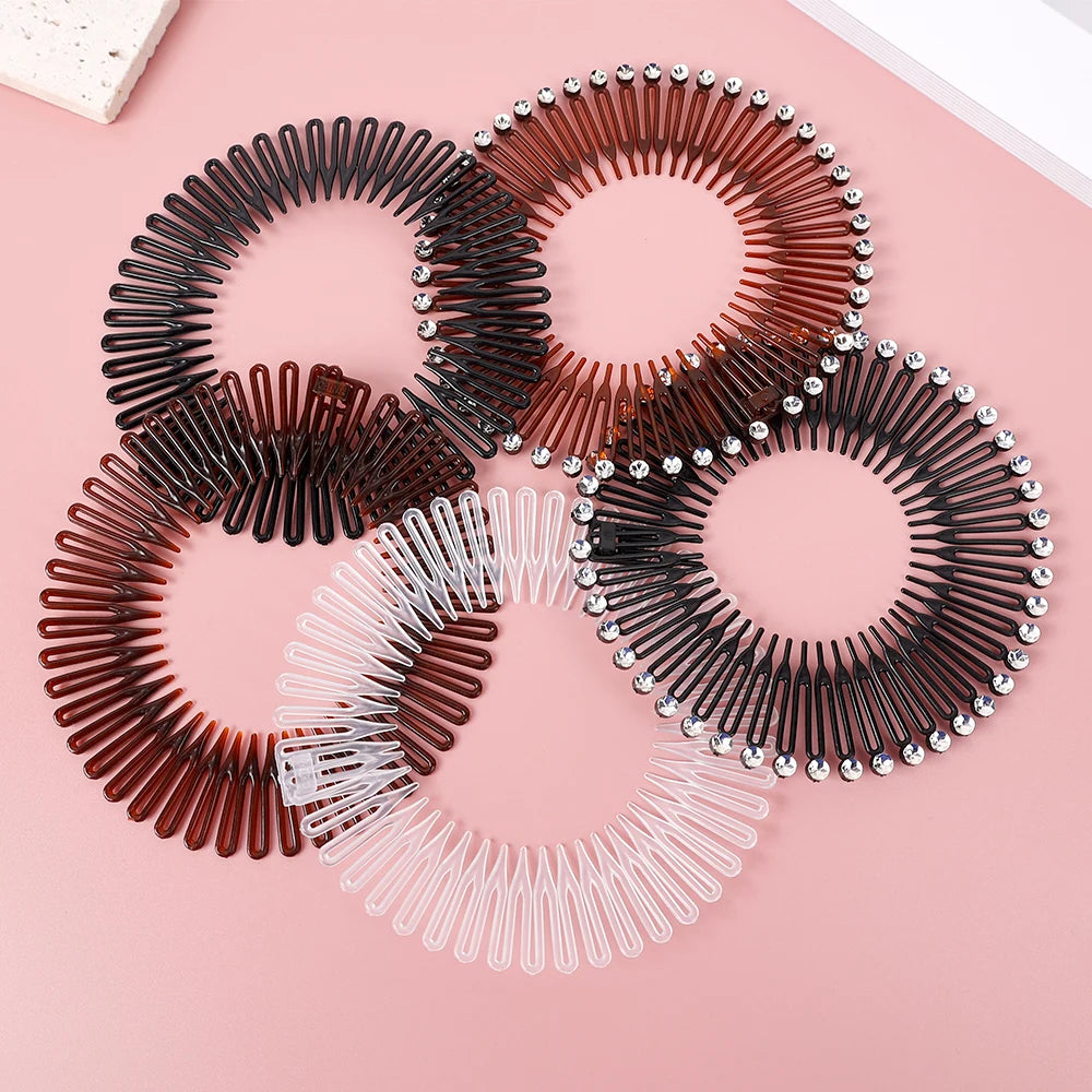 Rhinestone Plastic Full Circle Stretch Diamond Flexible Comb Women Girl Flexible Plastic Circle Teeth Hair Accessories Wholesale