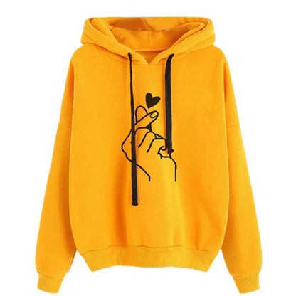 Autumn Fleece Hoodie Solid Color Finger Heart Hooded Korean Fashion Sweatshirts Long Sleeve Top Drawstring Pockets Loose Hoodies Badiee Stylez