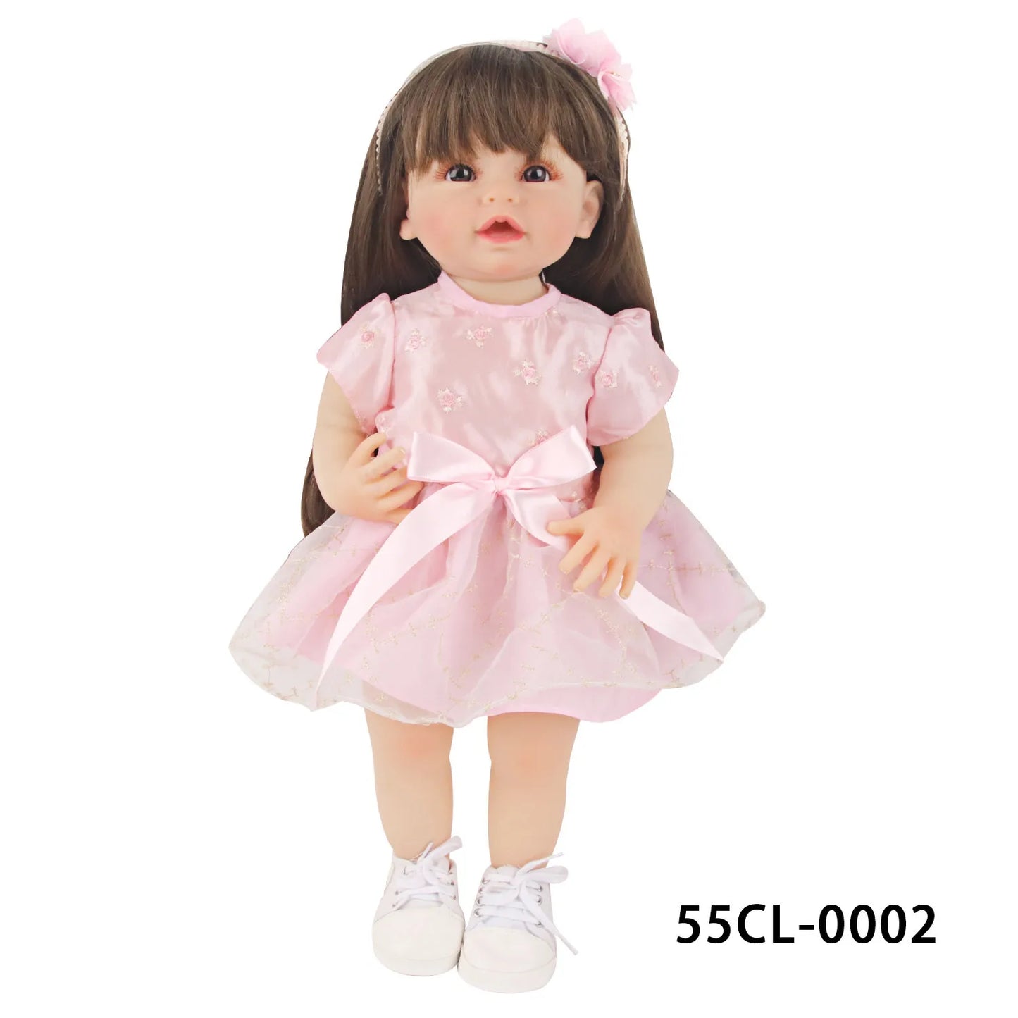 Cute PinkPrincess Doll Dress Set For 22 Inches Reborn Girl Doll Skirt+Hairband Bow Suit For 55Cm Baby New Born Girl Dolls TOy 55CL-0002