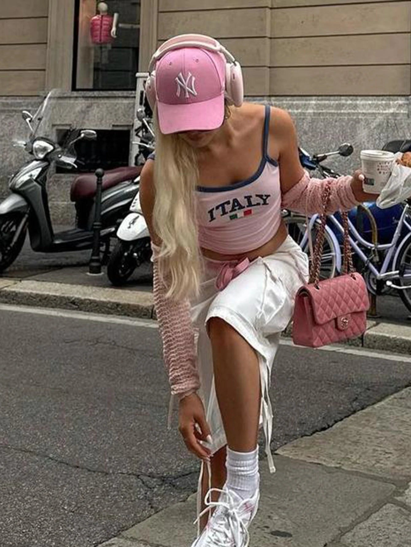 ITALIA Embroidery Sleeveless Crop Top Pink Sexy Basic Patchwork Summer Casual Camis Backless Y2k Vintage Tank Tops Women