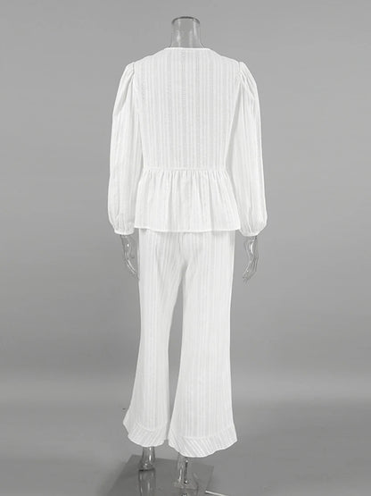 Marthaqiqi Winter Women Pajamas Suit Lace Up Sleepwear Long Sleeve Nightgowns O-Neck Nightwear Pants Casual Ladies Home Clothes